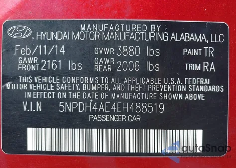 2014 Hyundai Elantra Se from USA, damaged, VIN 5NPDH4AE4EH488519